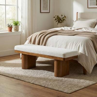Doris Modern Beige 55.12 in. Chenille Upholstered Bedroom Bench Entryway Dining Bench with Solid Wood Legs