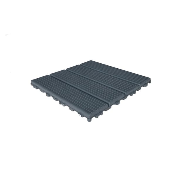 TANKY TRADING INC Plastic 44-Pack Patio Deck Tiles, 11.8 in. x 11.8 in. Square Waterproof Outdoor All Weather Use Dark Gray