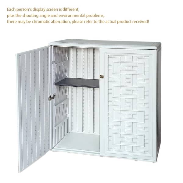 34 in. W x 15 in. D x 36 in. H White HDPE Maze Pattern Outdoor Storage Cabinet (Include a Metal Shelf)