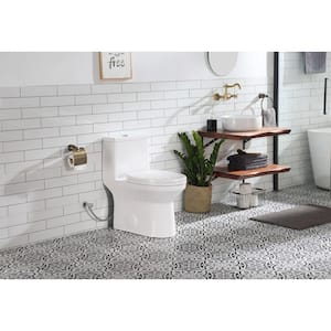 1-piece 0.8 GPF/1.28 GPF High Efficiency Dual Flush Elongated Toilet in. White Soft-Close Seat Included ADA Height