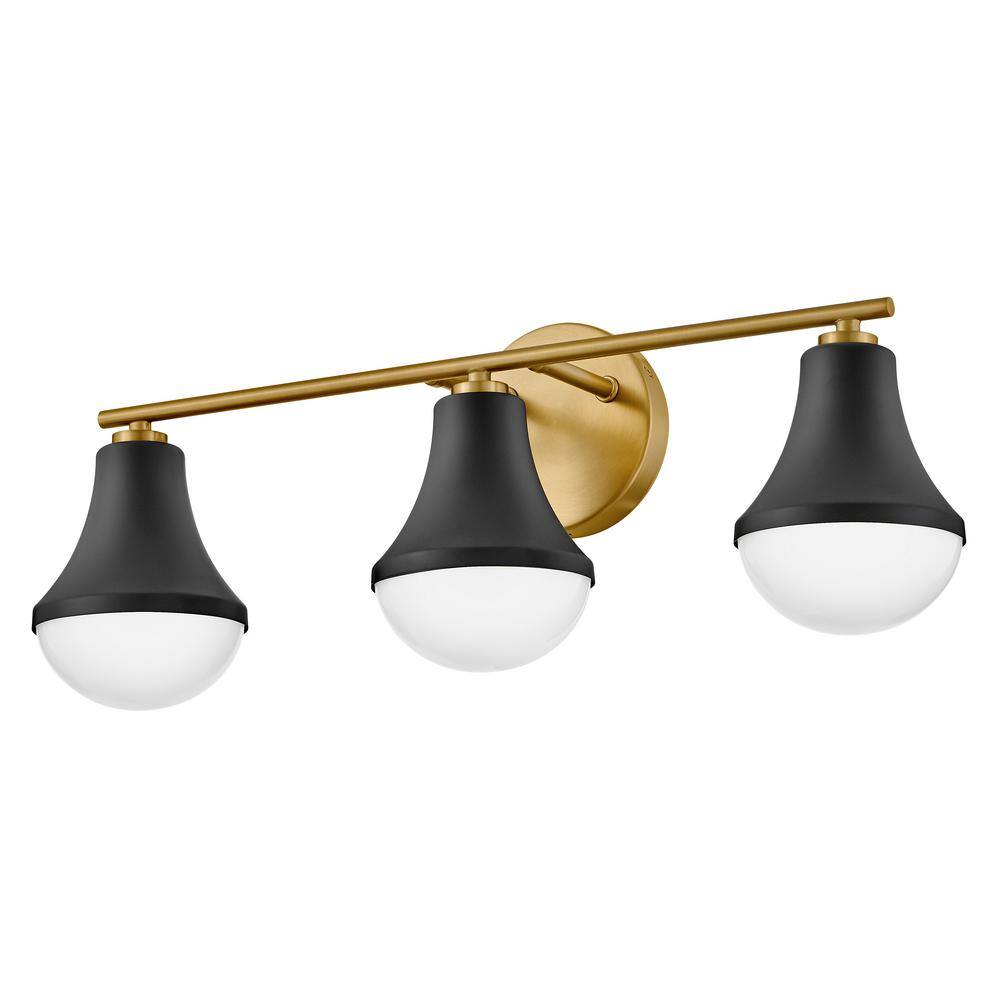 Black and Brass 3-Light Vanity with Opal Glass Shades