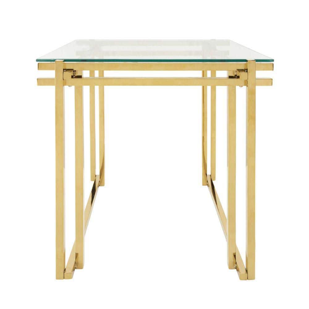 Elegant Gold Stainless Steel and Clear Glass Square Side Table