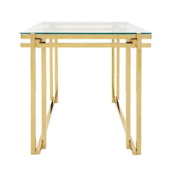 Liv & Skye 24 in. Gold Square Glass Accent Table