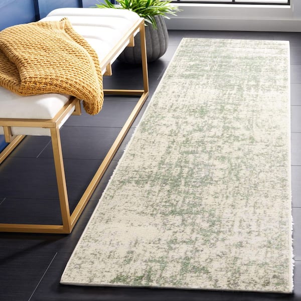 Adirondack 3 ft. x 12 ft. Sage/Ivory Distressed Runner Rug