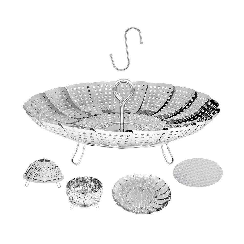 Expandable Stainless Steel Steamer Basket Mirror Finish Silver Food Steamer with S-Hook and Silicone Cloth, 1 Piece price history on PriceWatchPro