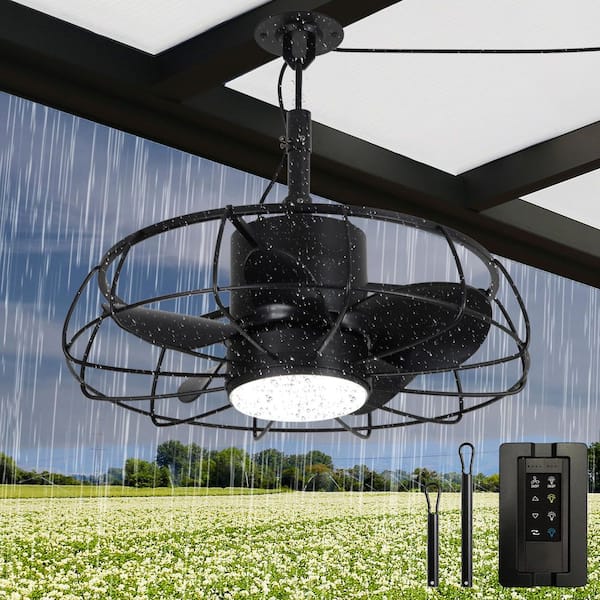 20 in. Indoor/Outdoor LED Waterproof Matte Black Bladeless Ceiling Fan with Light and Remote Control for Patio