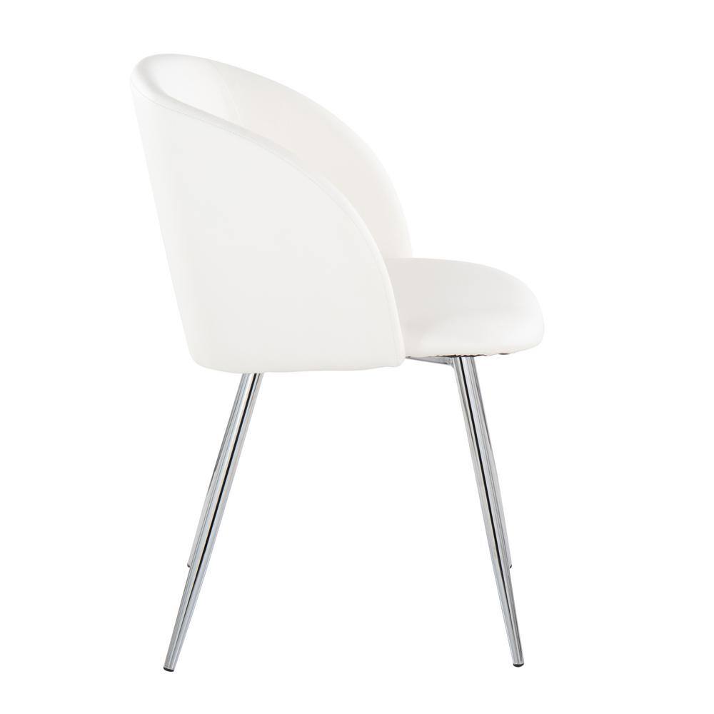 Set of 2 White Faux Leather and Chrome Dining Chairs