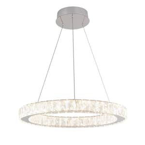 Celebrity 20-Watt Integrated LED Chrome Modern Hanging Pendant Light with Clear Crystals for Kitchen Dining Room