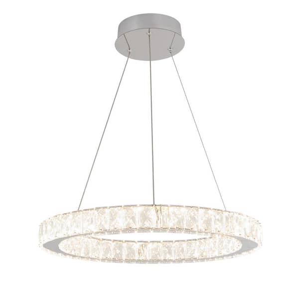 Celebrity 20-Watt 1 Light Chrome Modern Crystal Integrated LED Pendant Light Fixture for Dining Room or Kitchen