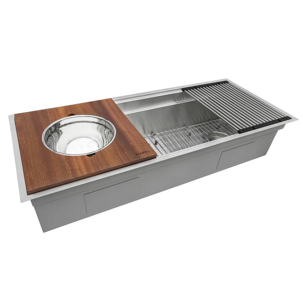 Mahogany Wood Platform with Stainless Steel Mixing Bowl and Colander Set