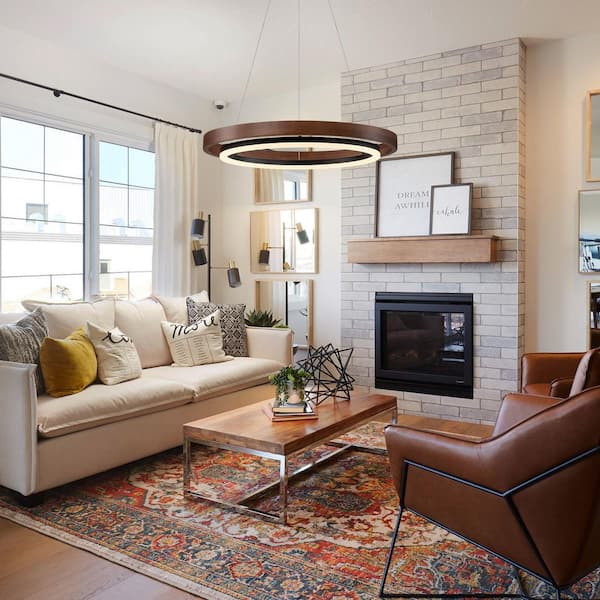 23.62 in. 1-light Wood Ring Dimmable Integrated LED Chandelier for Kitchen Island Dining Room