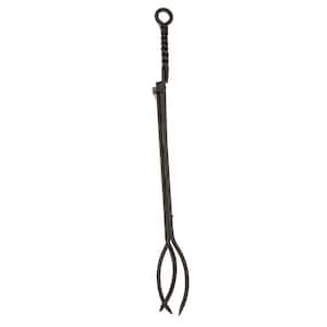 36 in. Tall Black Extra-Long Rope Design Fireplace Tongs
