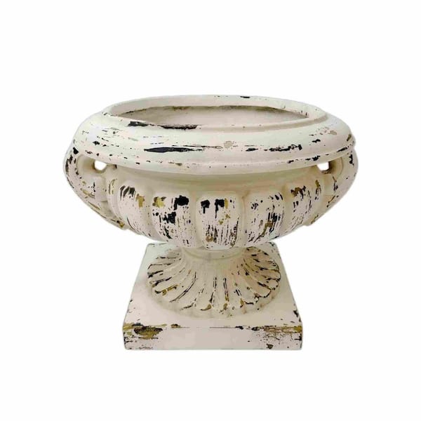 11.81 in. W x 7.09 in. H Antique White MGO Concrete Hand-Painted Urns Planter with Drainage Hole (1-Pack)