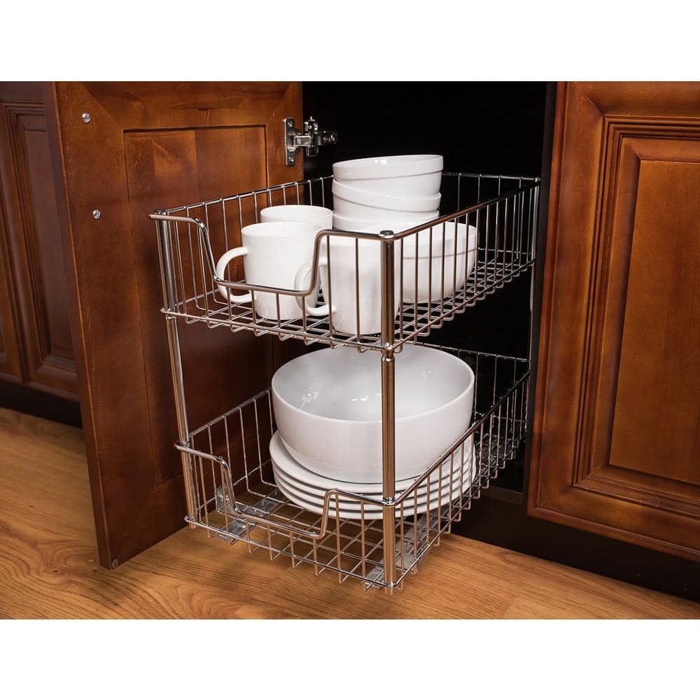 Chrome 2-Tier Sliding Undercabinet Organizer for Kitchen and Bathroom