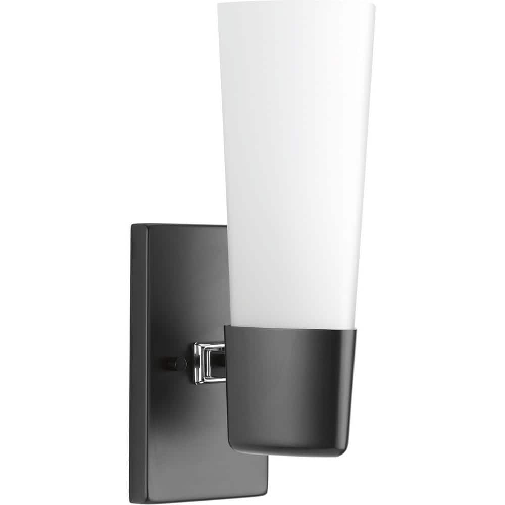 Zura Black Zinc 1-Light Bath & Vanity Fixture with Opal Glass Shade