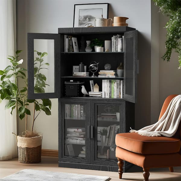 Dovelina Black Wooden 31 in. H Storage Cabinet with Glass Door China Cabinet Display Cabinet