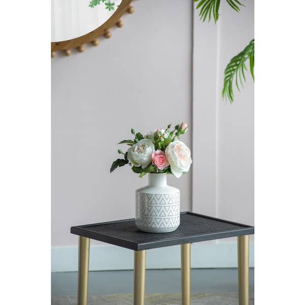 5.9 in. x 5.9 in. x 7.9 in. Shape Bottle White/Gold Material Ceramic Geometric Vase-White