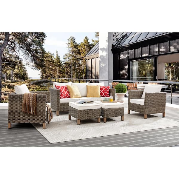 Summax 5-Piece Wicker Patio Conversation Set with Beige Cushions