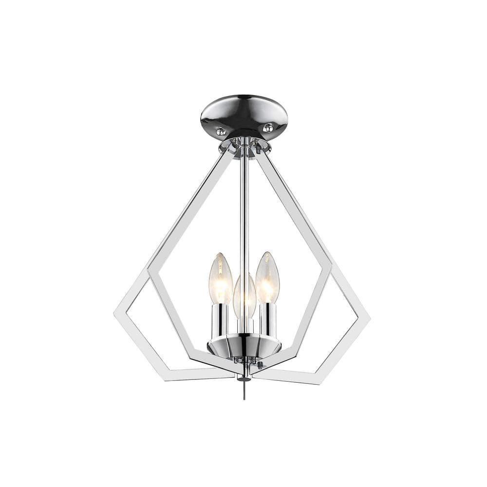 Triangular Prism Polished Chrome Mini Chandelier with Crystal Candles