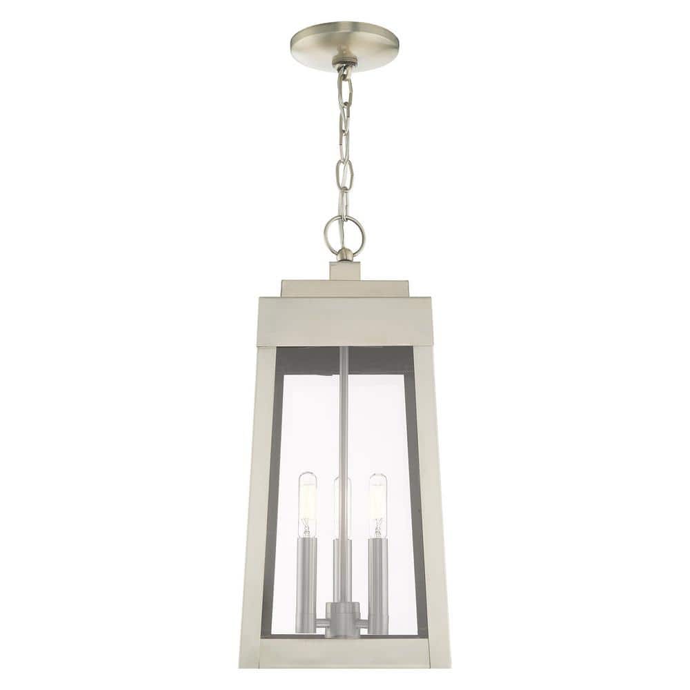 Oslo Brushed Nickel 3-Light Indoor/Outdoor Pendant with Clear Glass