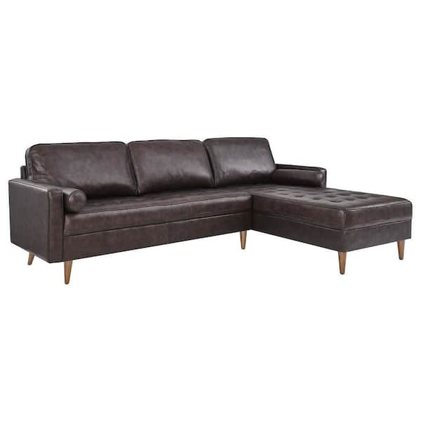 MODWAY Valour 98 in. Leather Sectional Sofa in Brown