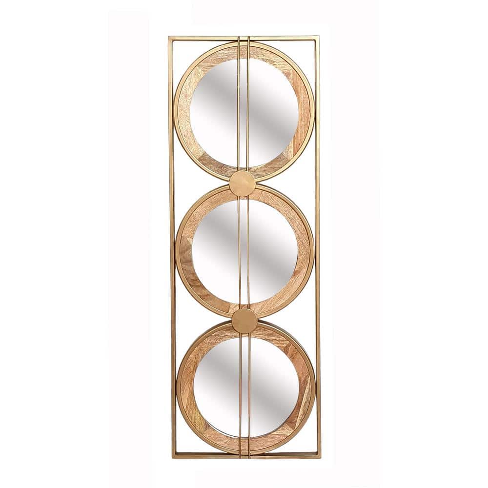 High-end Finish Gold 14 in. W x 40 in. H Rectangle Wood Framed 3-Mirror Pie