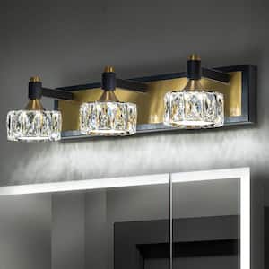 Votos 19.7 in. 3-Light Integrated LED Black Bathroom Vanity Light Fixture Brass Wall Sconce with Crystal Clear Shade