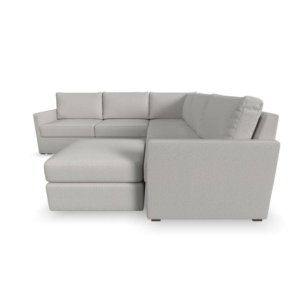 FLEXSTEEL Flex 102 in. W Straight Arm Polyester Performance Fabric Modular Sectional Sofa with Bumper Ottoman in Light Gray, Frost Light Gray -  90225NSEC931301
