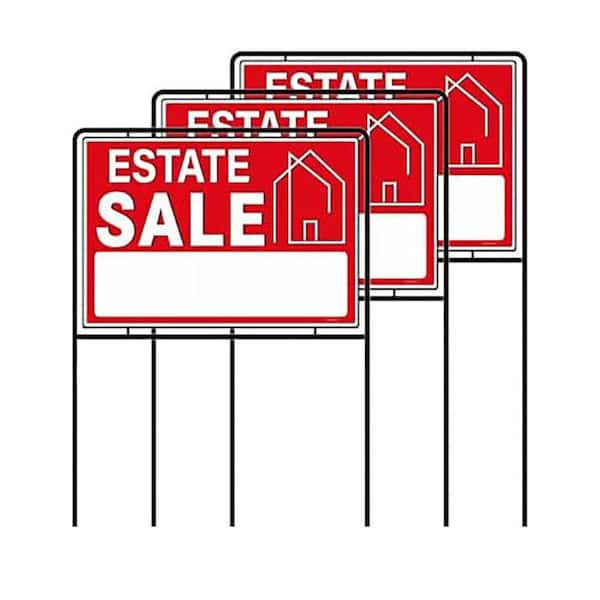 Large Double-Sided Red Estate Sale Signs with Stakes (3-Pack)