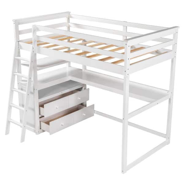 Angel Sar White Wood Twin Size Loft Bed, Maxtrix Bunk Bed Assembly Instructions