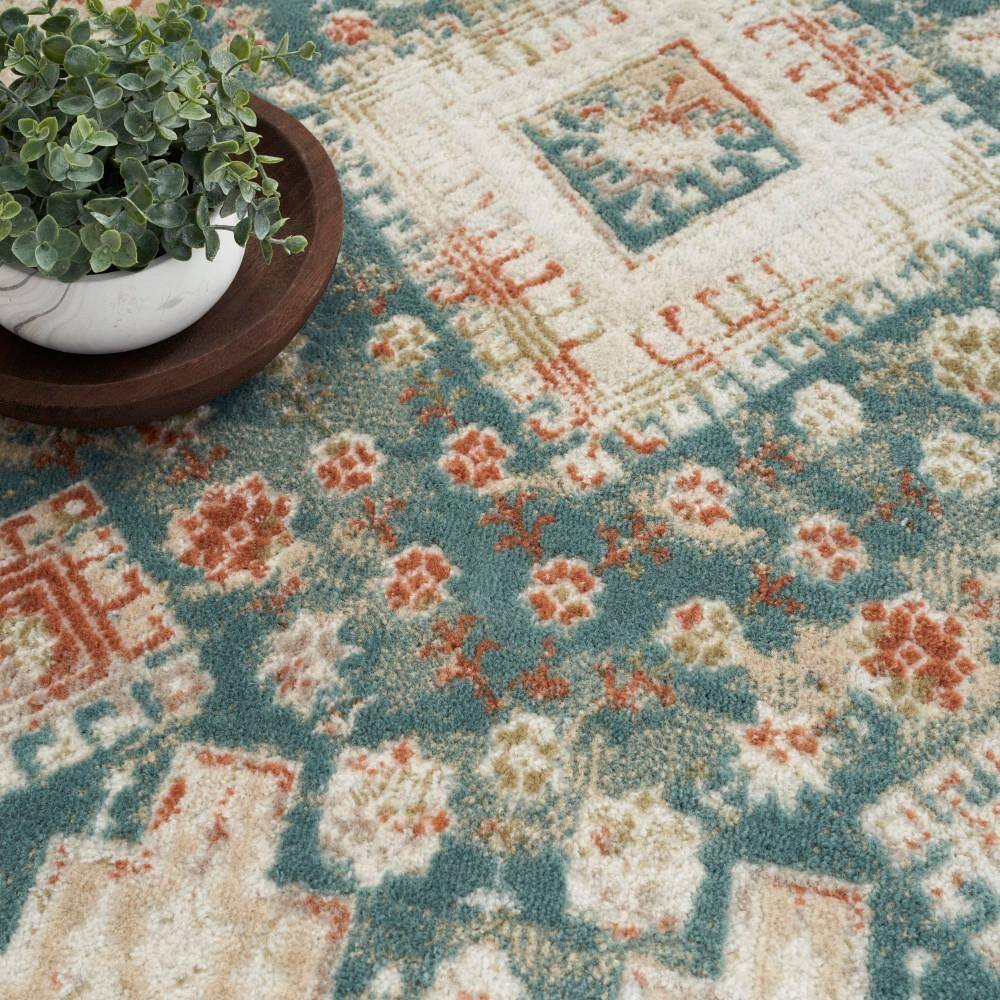 Thalia Green & Ivory Geometric 6' x 9' Easy-Care Area Rug
