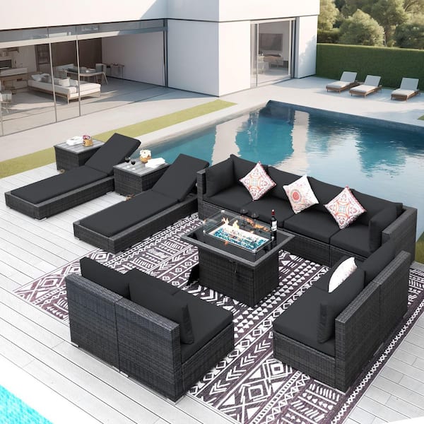 FINCATI 13-Piece Wicker Outdoor Furniture Patio Fire Pit Set
