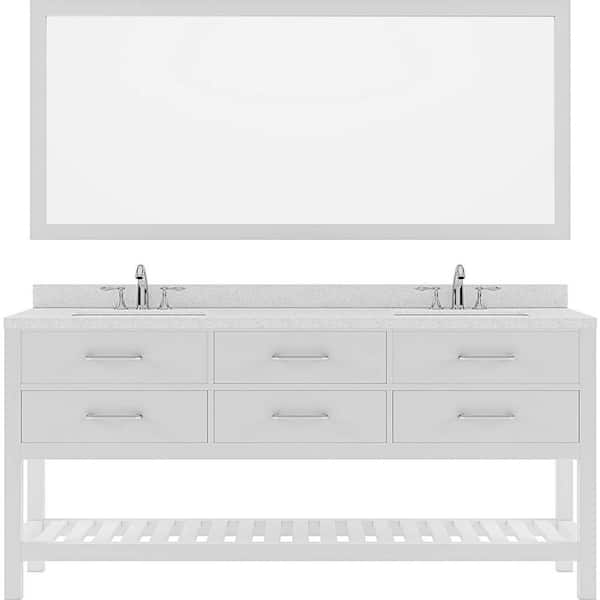 Virtu USA Caroline Estate 72 in. W x 22 in. D x 35 in. H Double Sink Bath Vanity in White with Quartz Top and Mirror