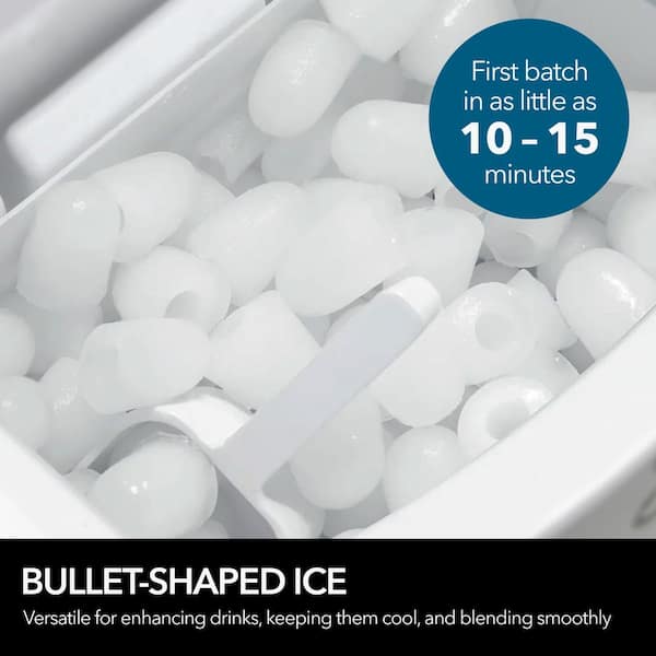 14 in. 49 lbs Portable Ice Maker Countertop Ice Maker Countertop w/ Water Connection Bullet Ice in Stainless Steel