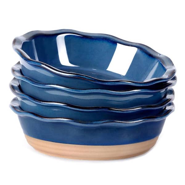6.5 in. Round Ceramic Pie Pans Set of 4, Oven Safe Baking Dish with Wavy Edge Design