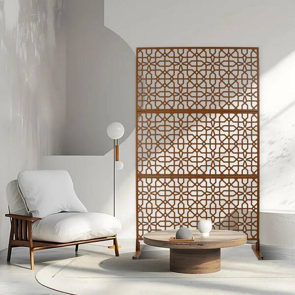 4 ft. x 6.3 ft. Brown Steel Outdoor Privacy Screen, Freestanding