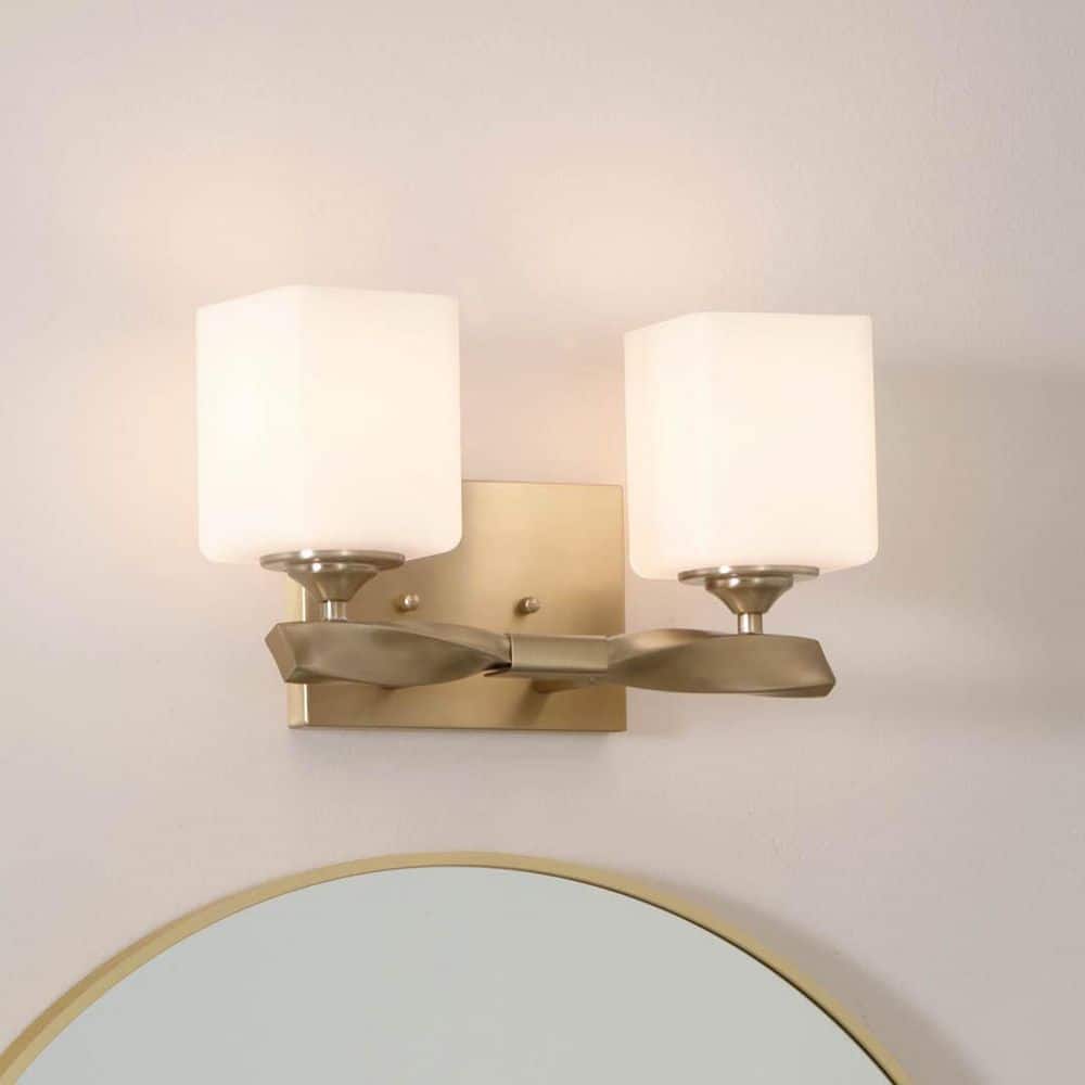 Champagne Bronze 2-Light Vanity with Satin Etched Opal Glass