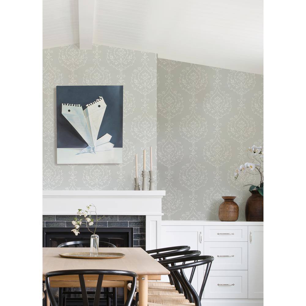 Grey Damask Self-Adhesive Repositionable Wallpaper Roll