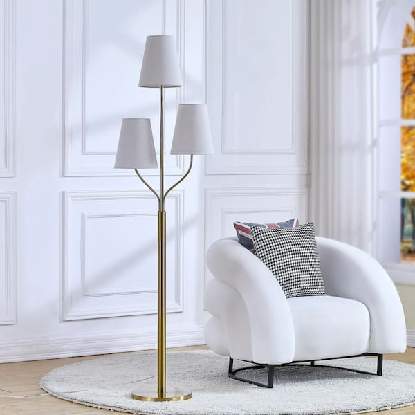 65 in. White Vintage Tree 3-Light Standard Living Room Bedroom Reading Standing up Floor Lamp Corner Tall Lights