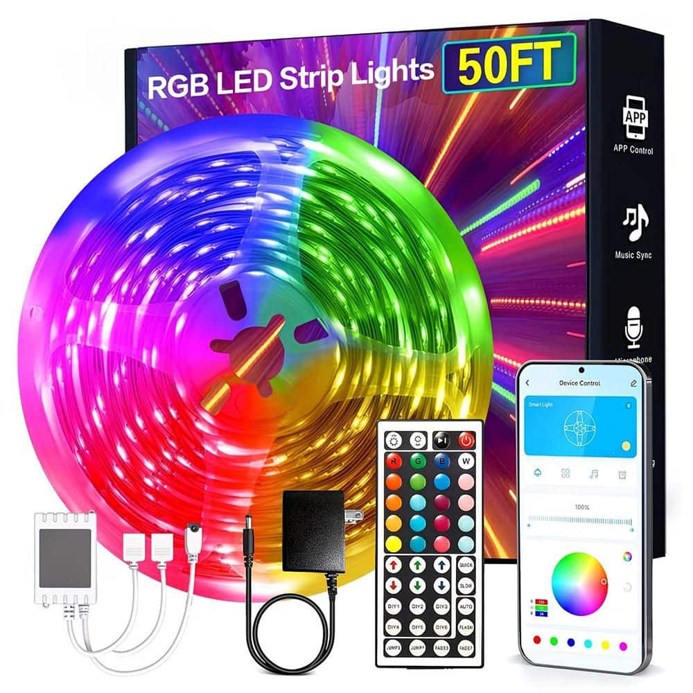 50 ft. Smart Plug-In Dimmable Cuttable Color Changing Integrated LED Strip Light with 44 Keys Remote & Smart APP Control price history on PriceWatchPro