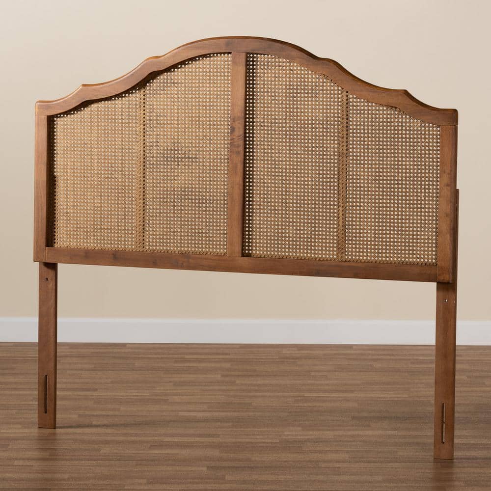 Ash Walnut Wood and Rattan King Size Arched Headboard