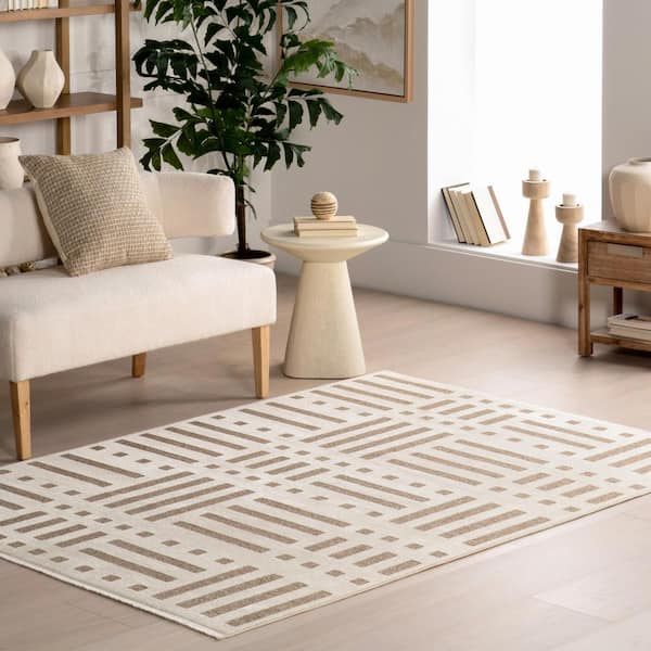 Mina Modern Stripes Reversible Machine Washable Area Rug Beige 4 ft. x 6 ft. Area Rug