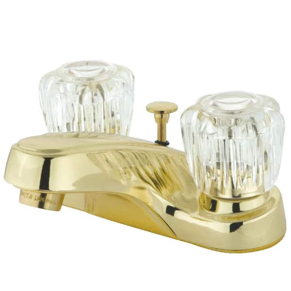 Americana 4 in. Centerset 2-Handle Bathroom Sink Faucet with Pop-Up Drain in Brass