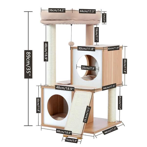 Wood Cat Tree Cat Tower With Double Condos Spacious Perch Sisal