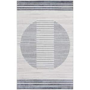 Astra Machine Washable Ivory Blue 2 ft. x 4 ft. Linear Contemporary Kitchen Area Rug