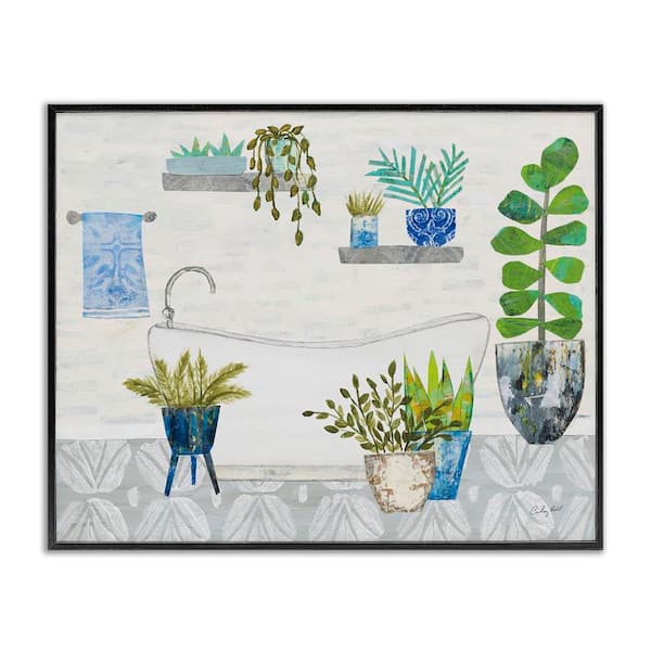 Stupell Industries Rustic Botanical Bathroom by Courtney Prahl Black Framed Architecture Giclee Art Print 24 in. x 30 in.
