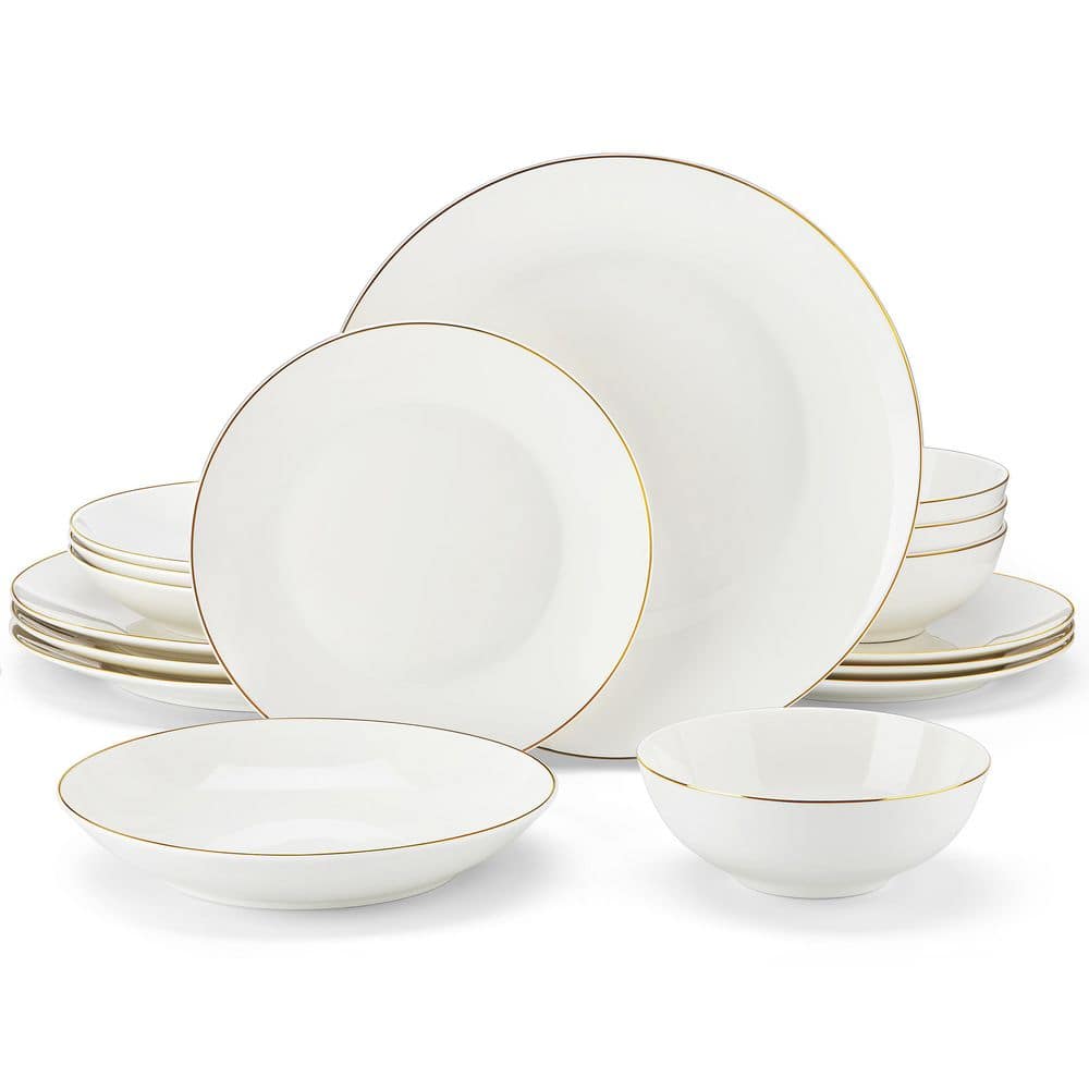 Modern Disposable Plastic Plates 40 pcs Pack - White Gold-Trimmed