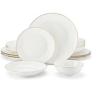 Jera 16-Piece White with Gold Trim Bone China Dinnerware Set (Service for 4)