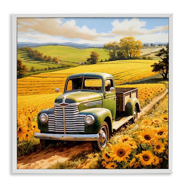 Stupell Industries Truck Through Sunflower Field by Heidi Kuntz White Framed Nature Giclee Art Print 17 in. x 17 in.