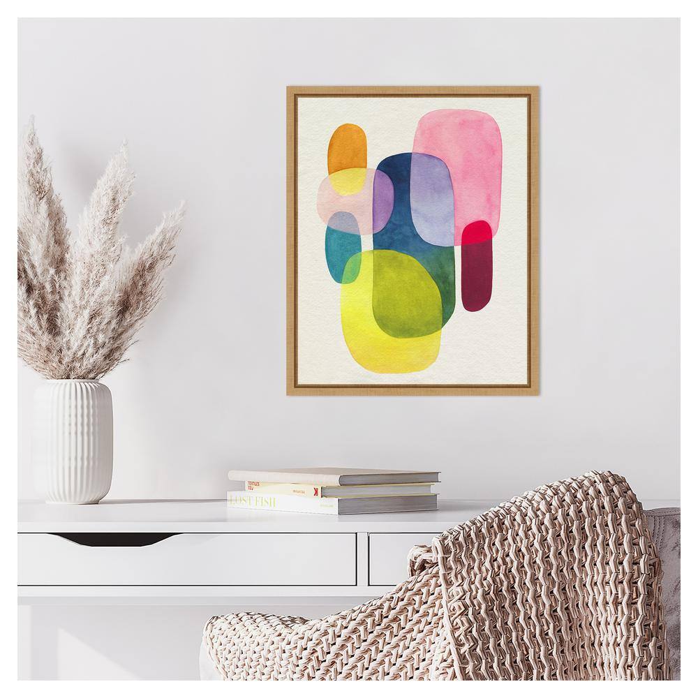 Sunlit Spectrum I Abstract Watercolor Canvas with Maple Frame